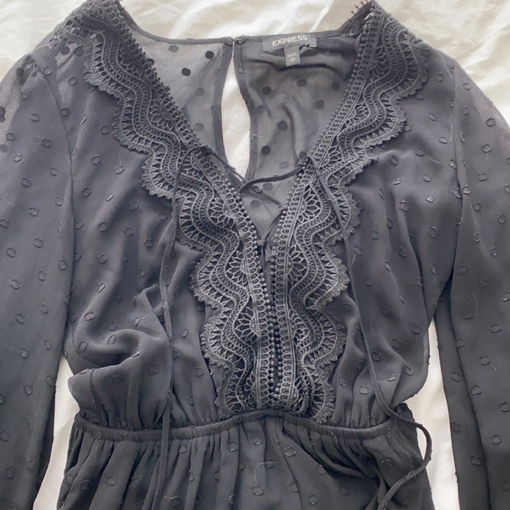 Black romper with lace trim - worn 1 time - LIKE NEW